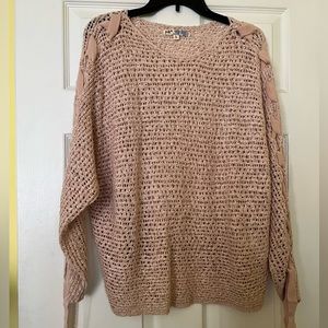 Soft pink crochet knit sweater